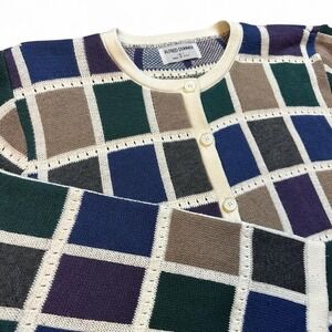 Vintage Alfred dunner‎ multicolor checkered patchwork cardigan sweater large